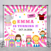 Lofaris Customized Name Pink Circus Animal Birthday Backdrop